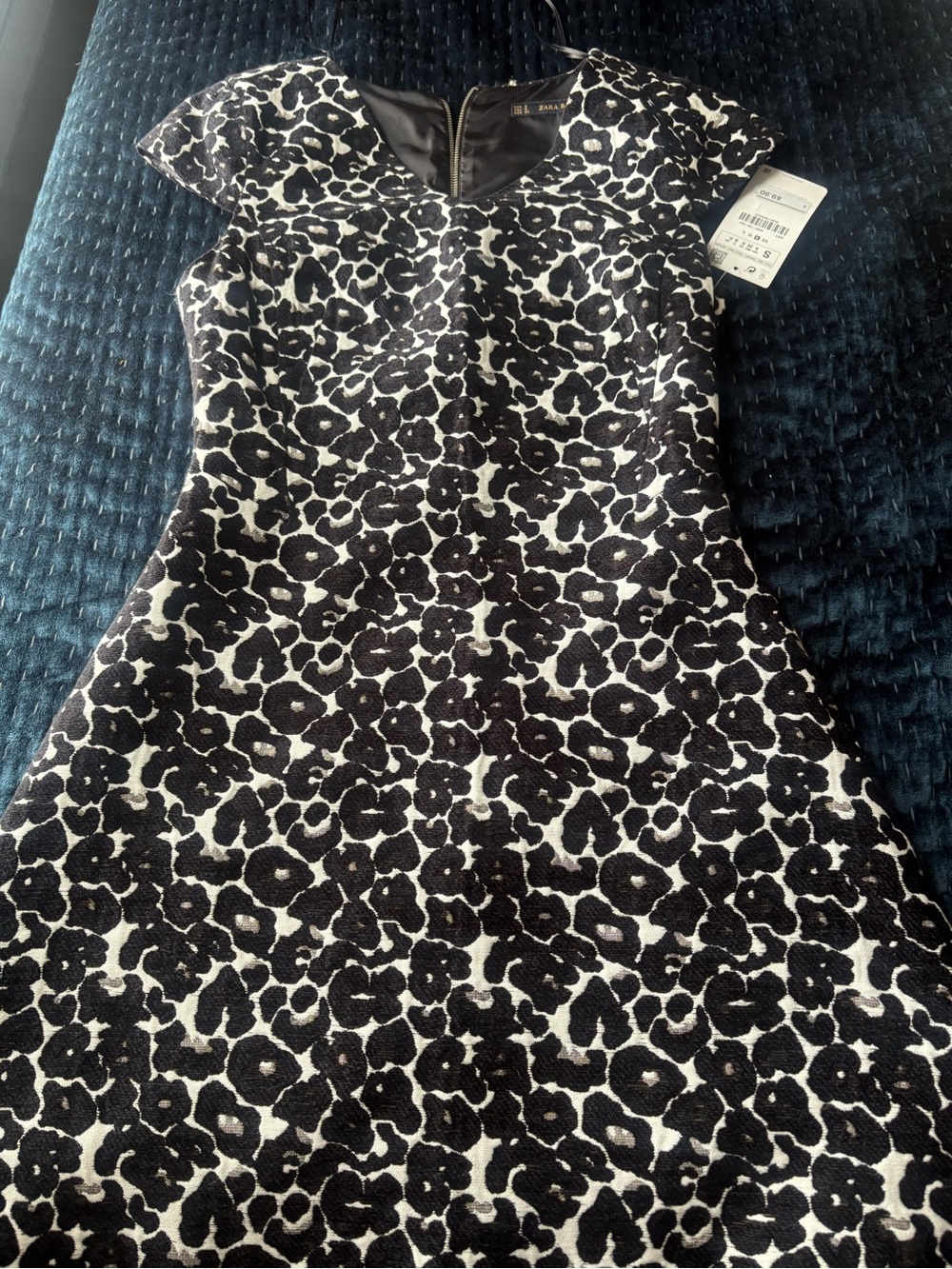 Zara Black & White Floral Jacquard Party Dress
